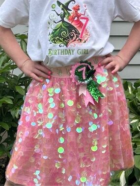 Lola + The Boys Wicked Pink Iridescent Sequin Skirt with Rhinestone band. Size 8